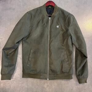Vintage Olive Green Suede bomber casual lightweight jacket mens Medium